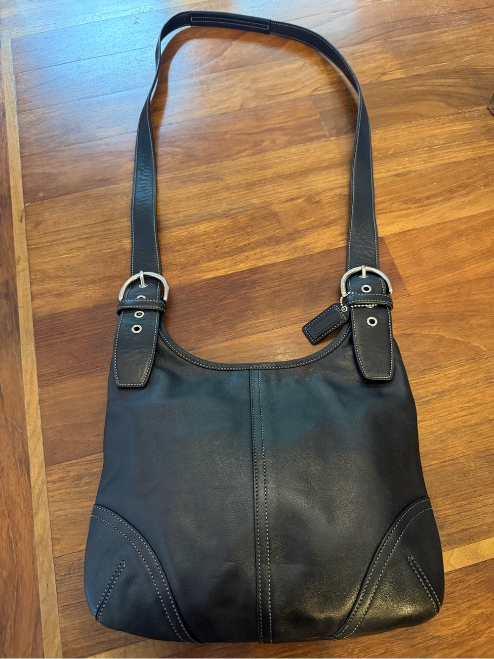 Vintage Coach Soho Legacy Slim Purse Black Hippie Hobo Bag Large Buckles - Picture 13 of 13